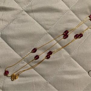 Gold with wine beads 34 inch Swarovski necklace. New w/o tags